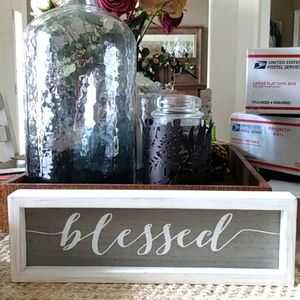 Farmhouse Decor| "BLESSED" wall or stand SIGN| Grey & White|12"x2"x4"